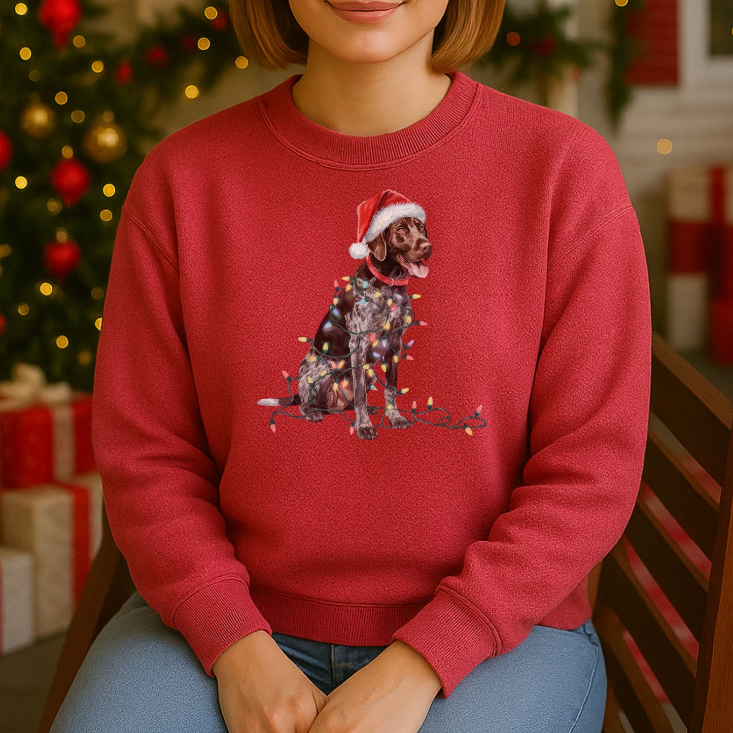 Christmas German Shorthaired Pointer Sweatshirt, Christmas Lights Dog