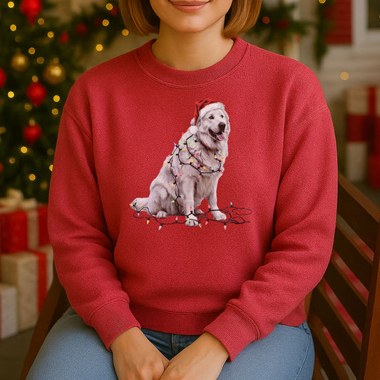 Christmas Great Pyrenees Sweatshirt, Christmas Lights Dog