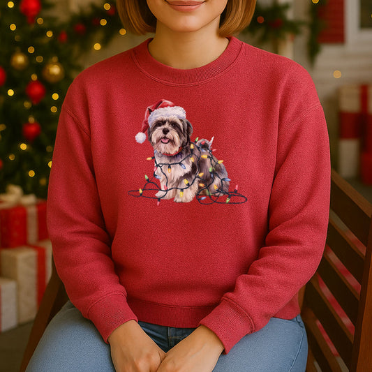 Christmas Lhasa Apso Sweatshirt, Christmas Lights Dog