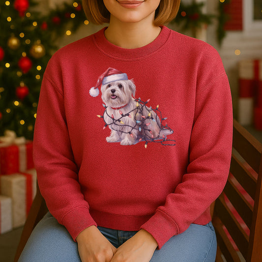 Christmas Maltese Sweatshirt, Christmas Lights Dog