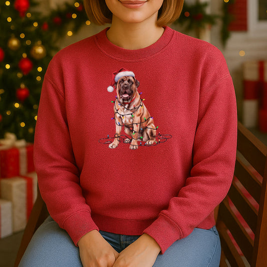 Christmas Mastiff Sweatshirt, Christmas Lights Dog