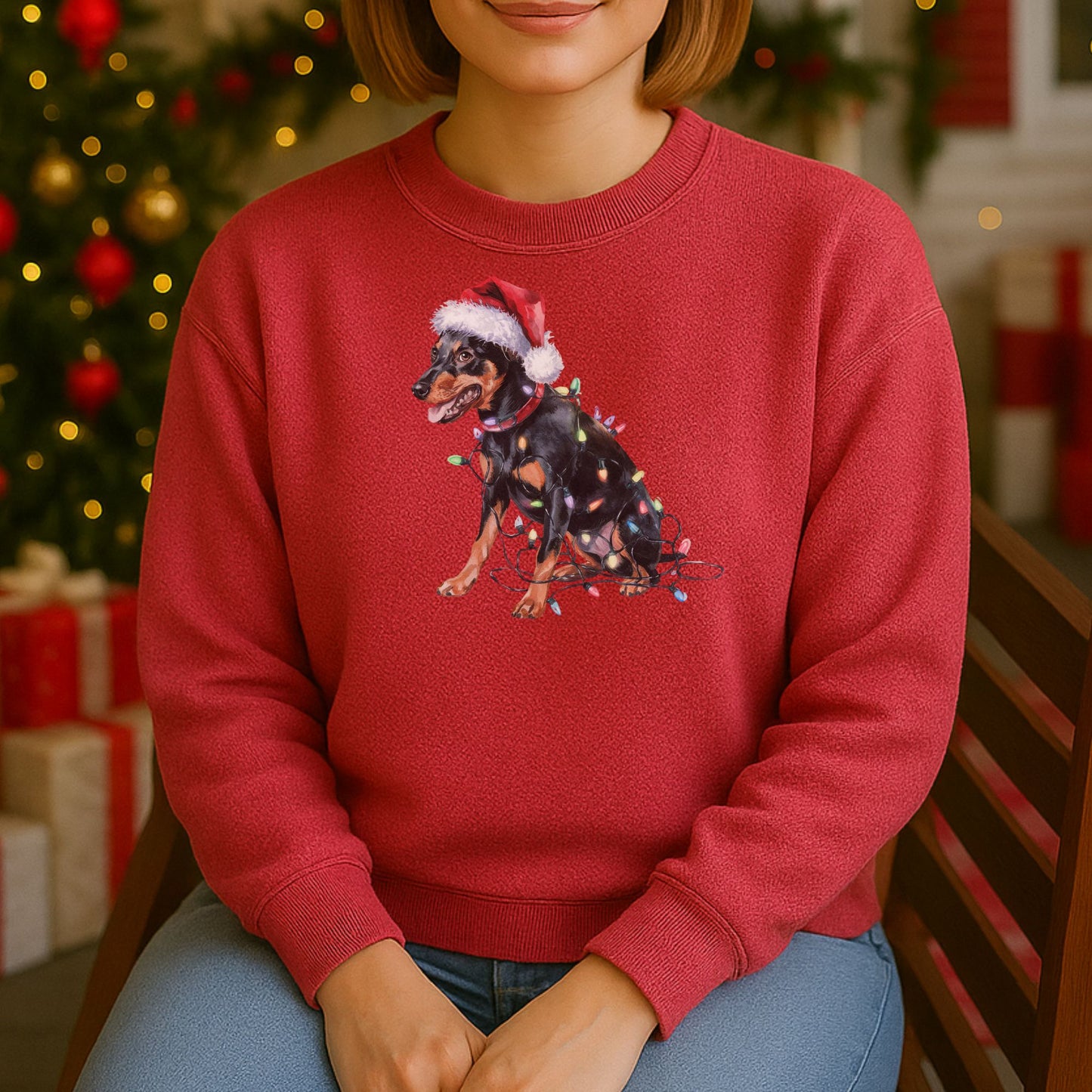 Christmas Miniature Pinscher Sweatshirt, Christmas Lights Dog