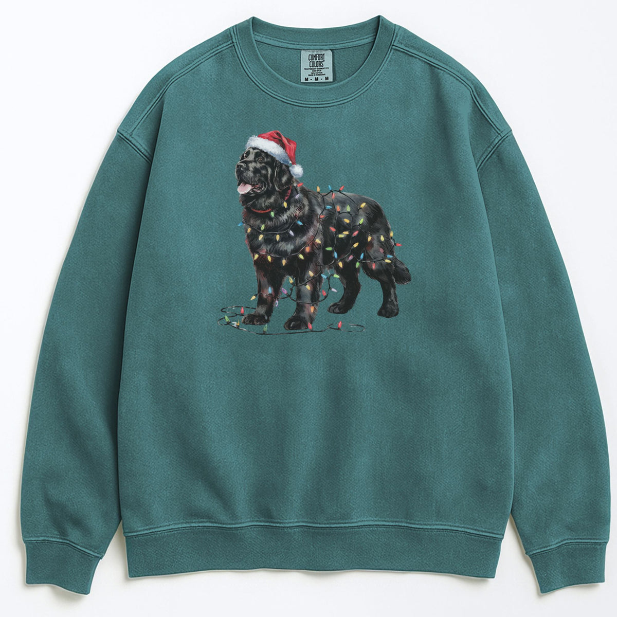 Christmas Black Newfoundland Sweatshirt, Christmas Lights Dog