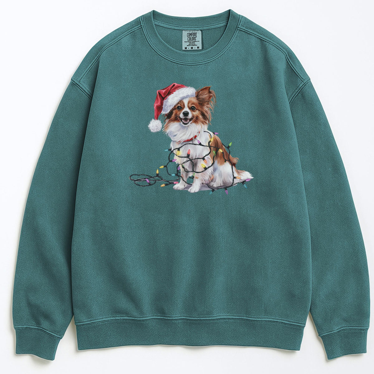Christmas Papillon Sweatshirt, Christmas Lights Dog