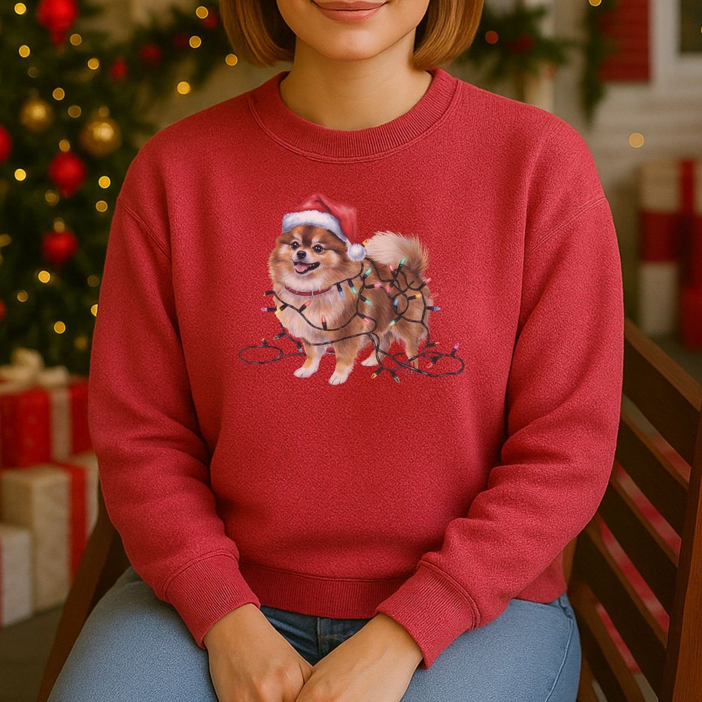Christmas Pomeranian Sweatshirt, Christmas Lights Dog