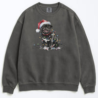 Load image into Gallery viewer, Christmas Black Pug Sweatshirt, Christmas Lights Dog
