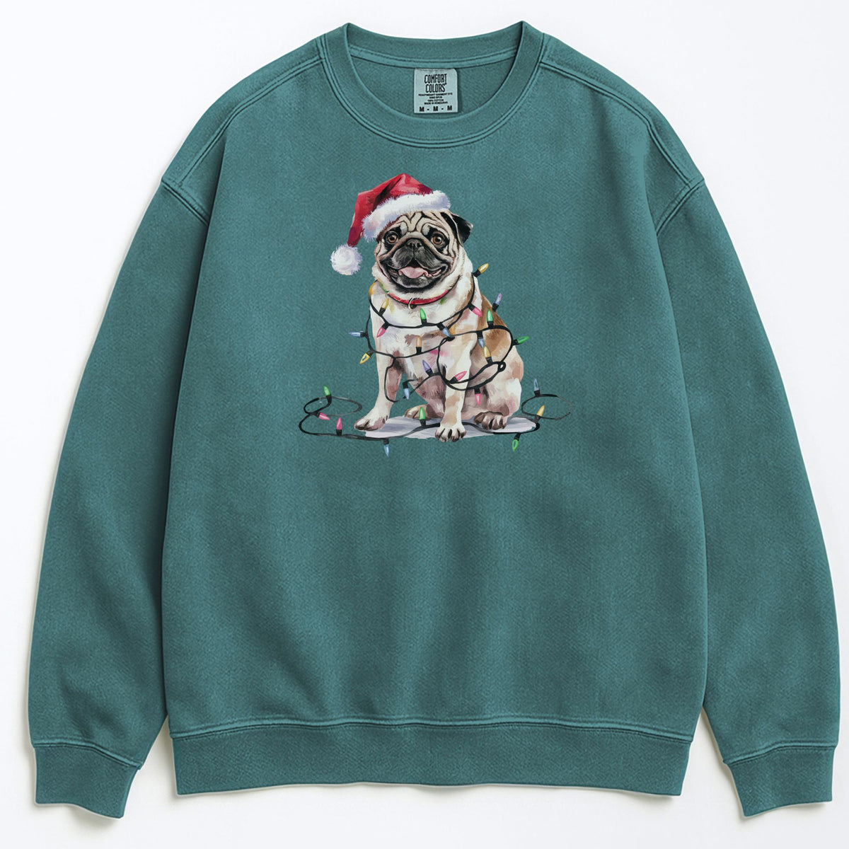 Christmas Tan Pug Sweatshirt, Christmas Lights Dog
