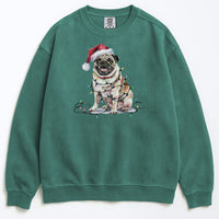 Load image into Gallery viewer, Christmas Tan Pug Sweatshirt, Christmas Lights Dog
