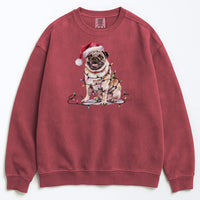 Load image into Gallery viewer, Christmas Tan Pug Sweatshirt, Christmas Lights Dog
