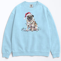 Load image into Gallery viewer, Christmas Tan Pug Sweatshirt, Christmas Lights Dog
