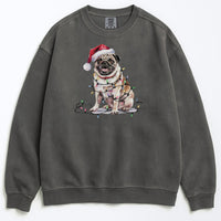 Load image into Gallery viewer, Christmas Tan Pug Sweatshirt, Christmas Lights Dog
