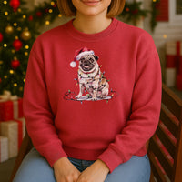 Load image into Gallery viewer, Christmas Tan Pug Sweatshirt, Christmas Lights Dog
