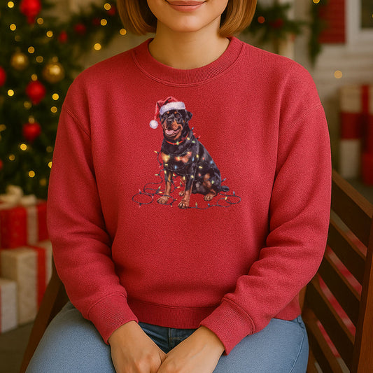 Christmas Rottweiler Sweatshirt, Christmas Lights Dog
