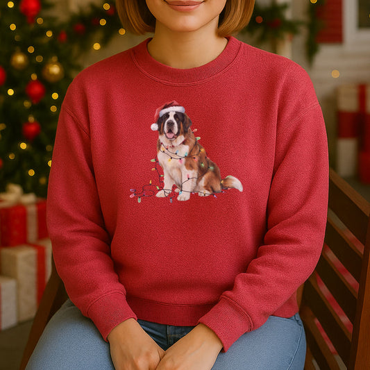 Christmas Saint Bernard Sweatshirt, Christmas Lights Dog
