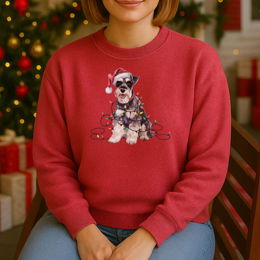 Christmas Schnauzer Sweatshirt, Christmas Lights Dog