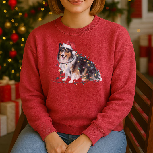 Christmas Shetland Sheepdog Sweatshirt, Christmas Lights Dog