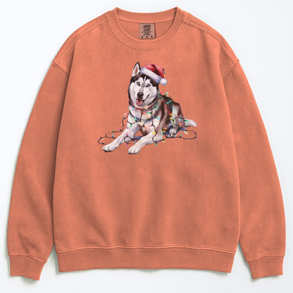 Christmas Siberian Husky Sweatshirt, Christmas Lights Dog