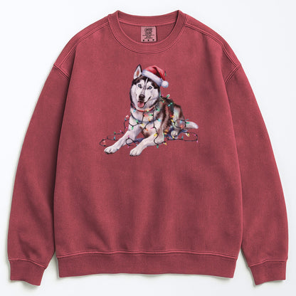 Christmas Siberian Husky Sweatshirt, Christmas Lights Dog