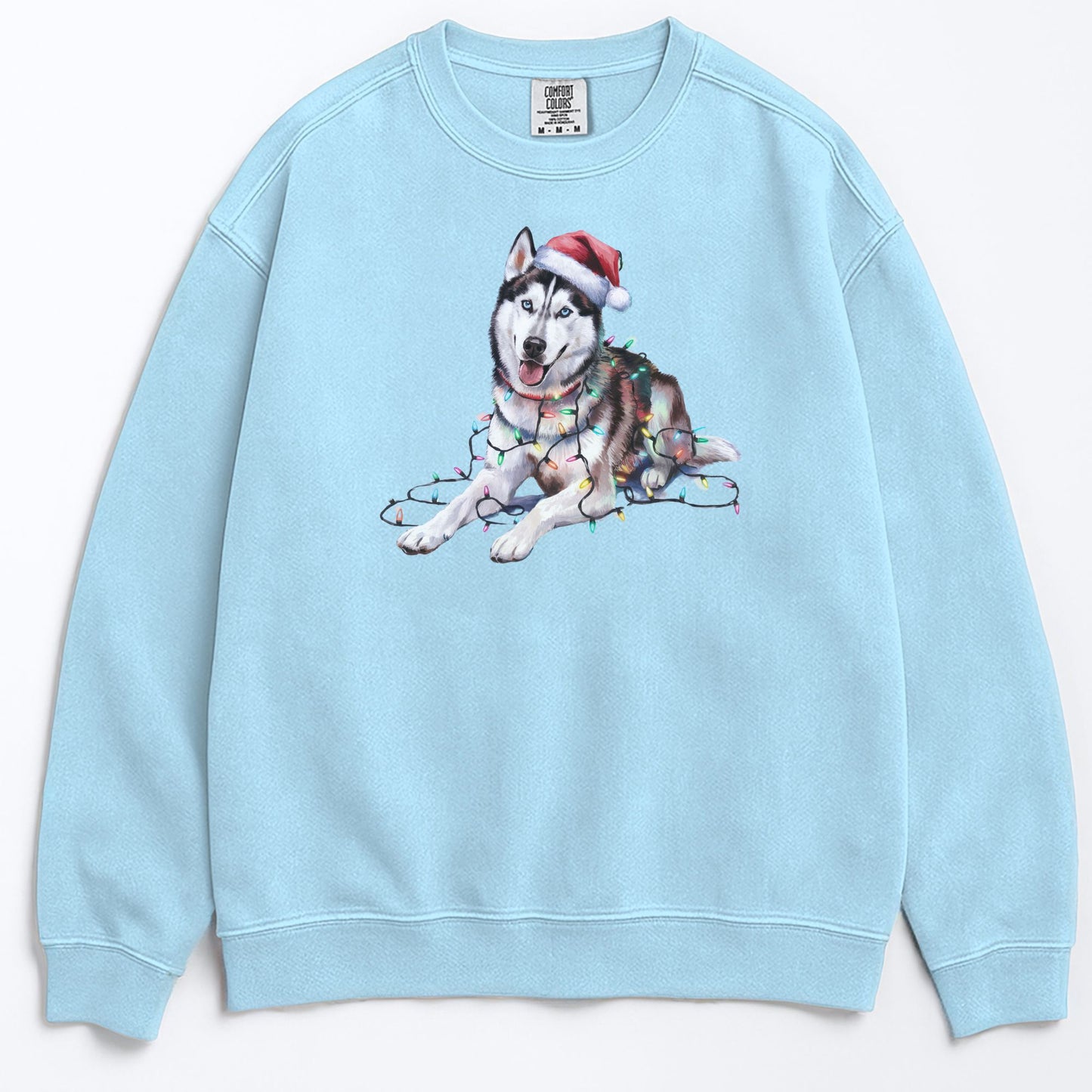 Christmas Siberian Husky Sweatshirt, Christmas Lights Dog