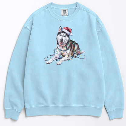 Christmas Siberian Husky Sweatshirt, Christmas Lights Dog