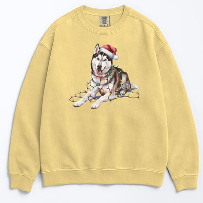 Christmas Siberian Husky Sweatshirt, Christmas Lights Dog