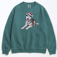 Load image into Gallery viewer, Christmas Siberian Husky Sweatshirt, Christmas Lights Dog
