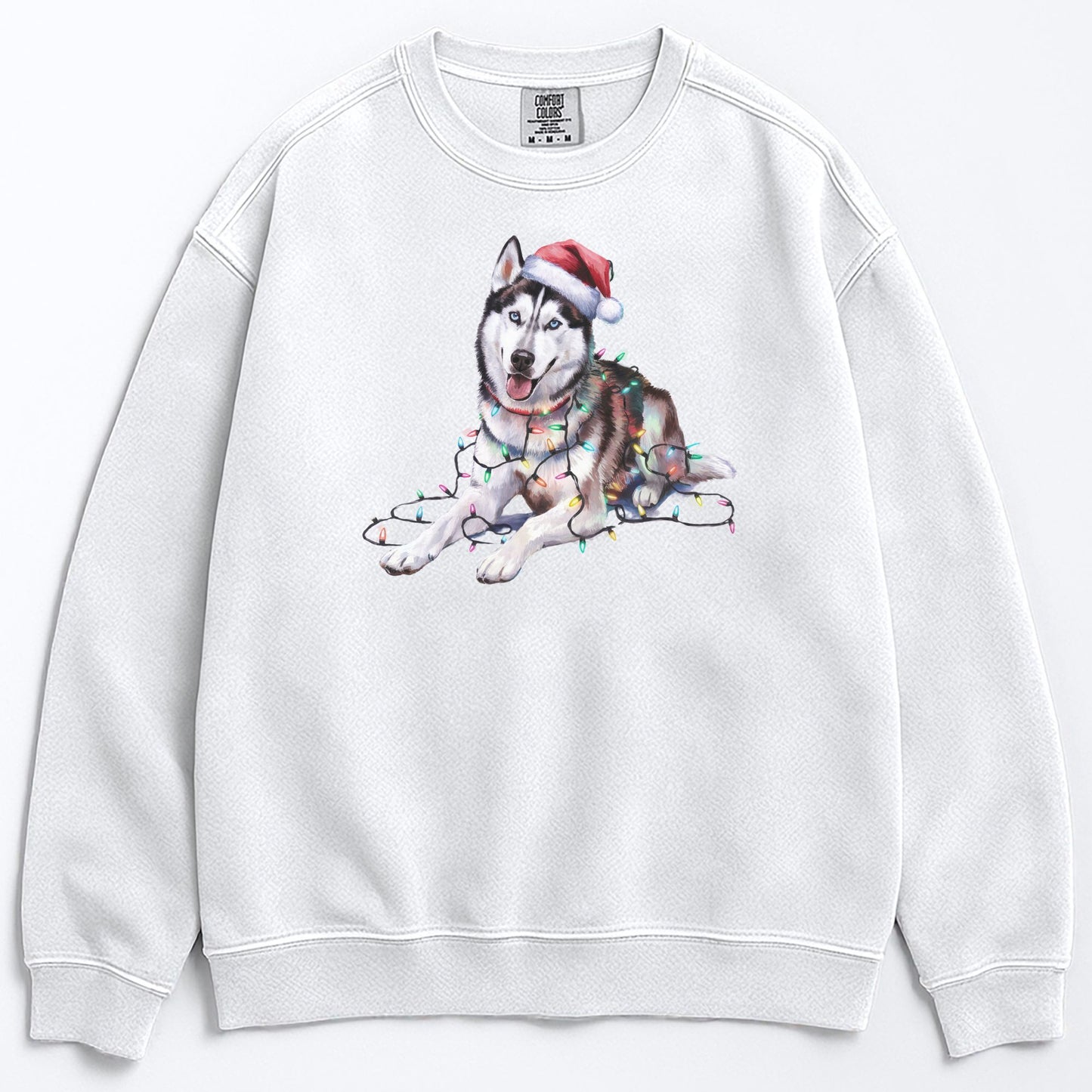 Christmas Siberian Husky Sweatshirt, Christmas Lights Dog