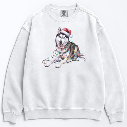 Christmas Siberian Husky Sweatshirt, Christmas Lights Dog