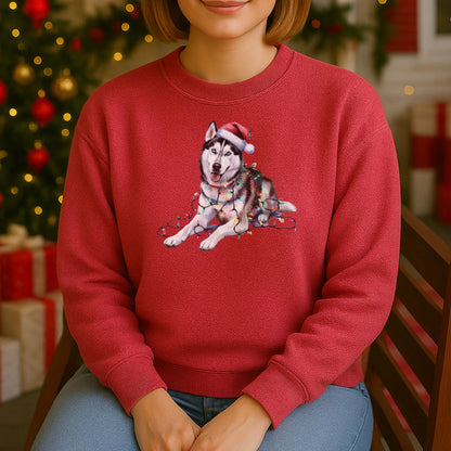 Christmas Siberian Husky Sweatshirt, Christmas Lights Dog