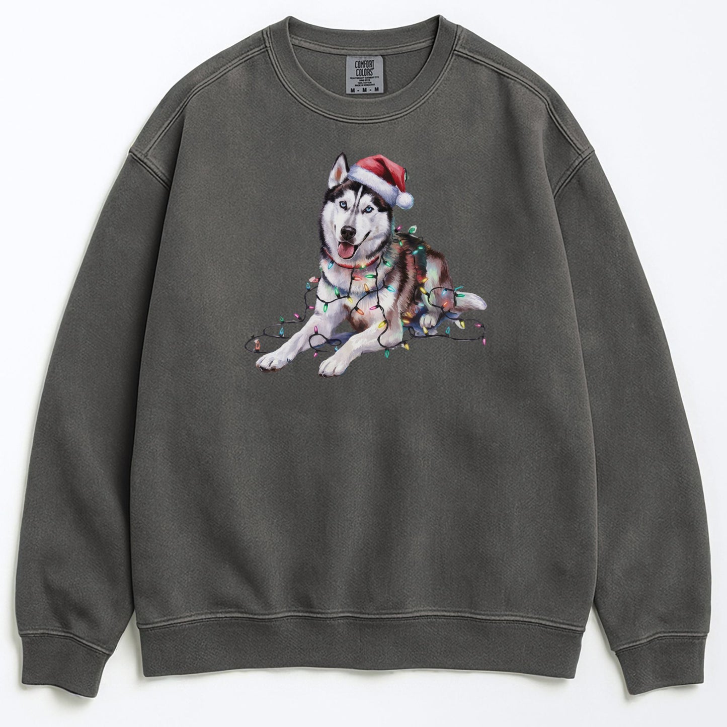 Christmas Siberian Husky Sweatshirt, Christmas Lights Dog