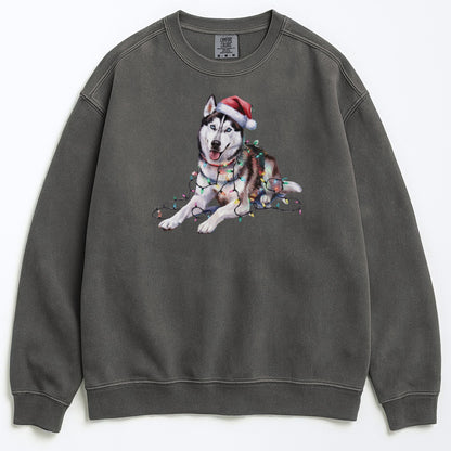 Christmas Siberian Husky Sweatshirt, Christmas Lights Dog