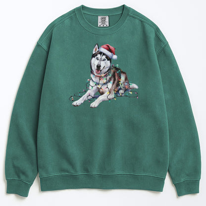 Christmas Siberian Husky Sweatshirt, Christmas Lights Dog
