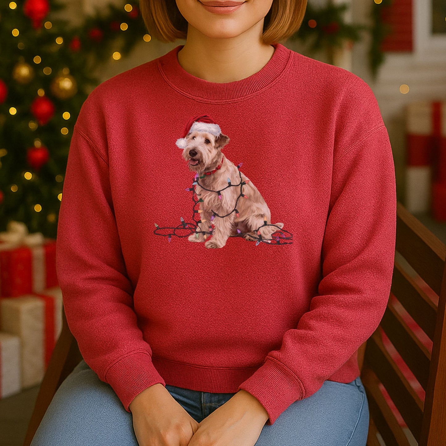 Christmas Soft Coated Wheaten Terrier Sweatshirt, Christmas Lights Dog