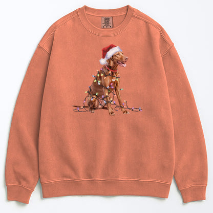 Christmas Vizsla Sweatshirt, Christmas Lights Dog