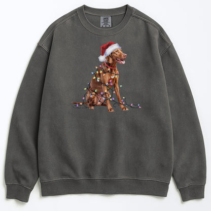 Christmas Vizsla Sweatshirt, Christmas Lights Dog
