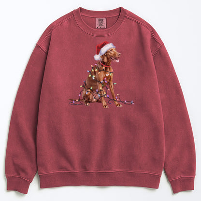 Christmas Vizsla Sweatshirt, Christmas Lights Dog