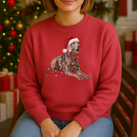 Christmas Weimaraner Sweatshirt, Christmas Lights Dog