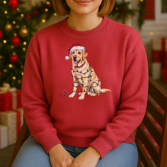 Christmas Yellow Labrador Sweatshirt, Christmas Lights Dog