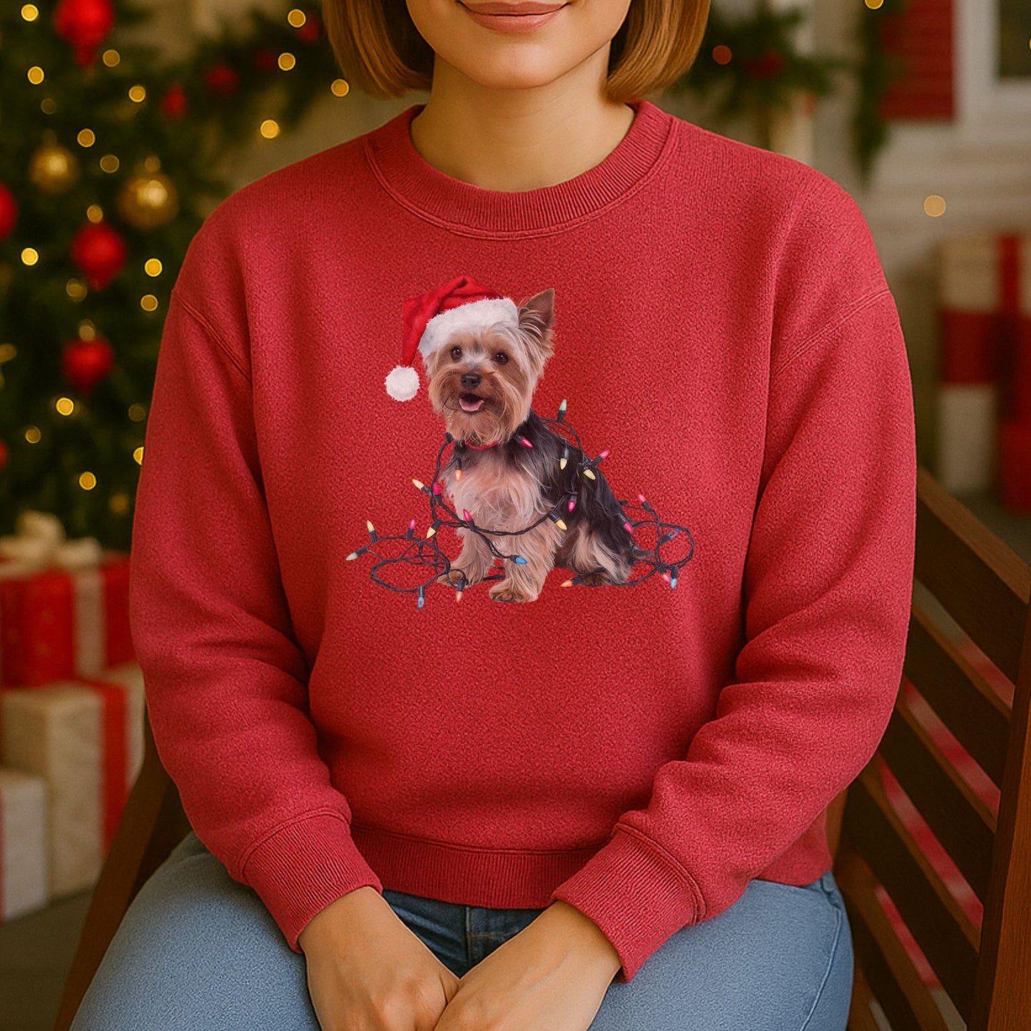 Christmas Yorkshire Terrier Sweatshirt, Christmas Lights Dog