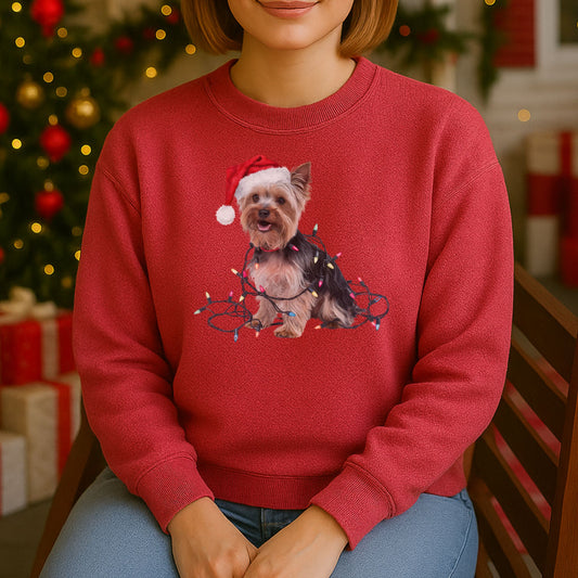 Christmas Yorkshire Terrier Sweatshirt, Christmas Lights Dog