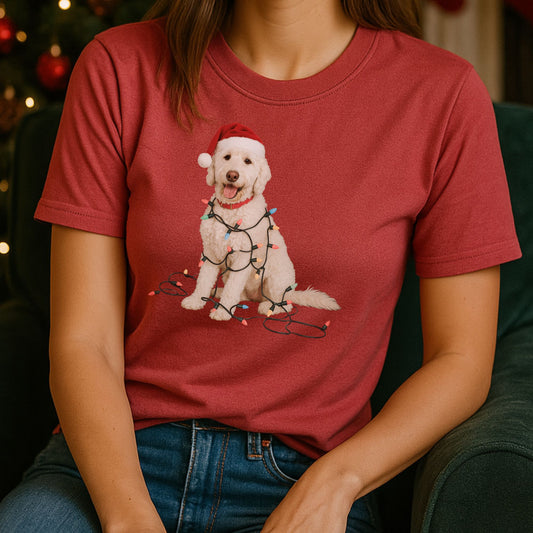White Goldendoodle Christmas Lights T-Shirt,