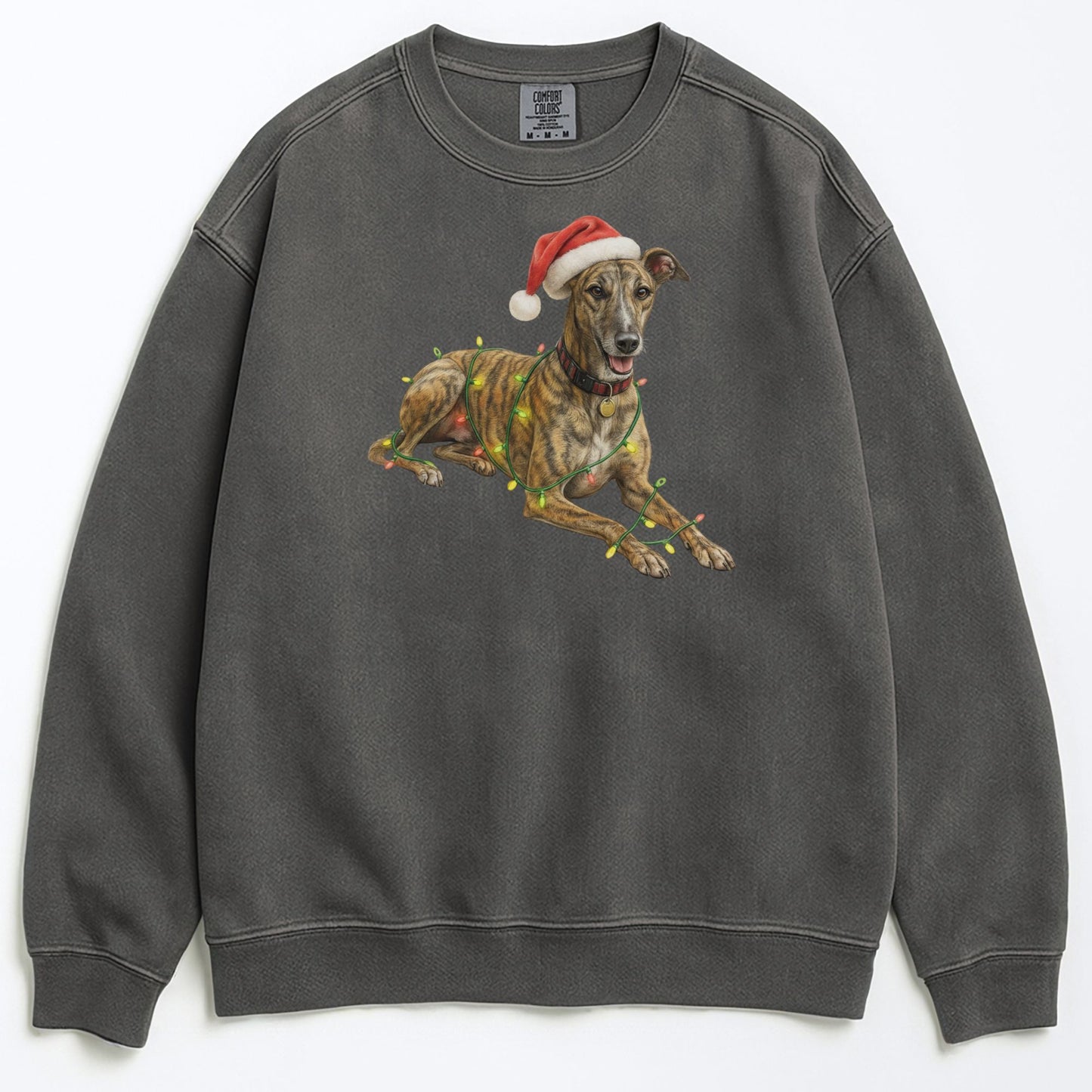 Brindle Greyhound Christmas Lights Sweatshirt