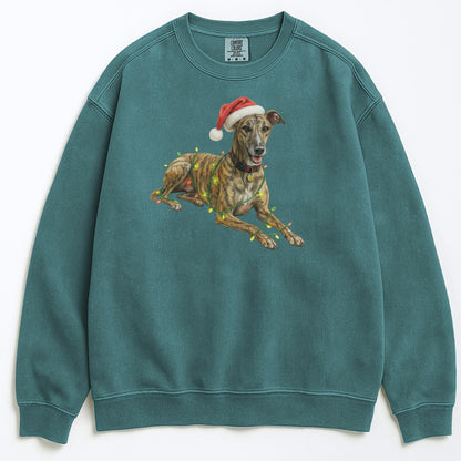 Brindle Greyhound Christmas Lights Sweatshirt