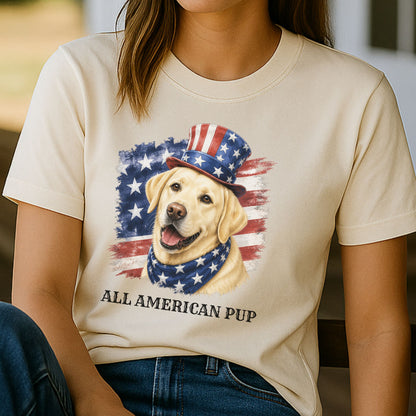 Patriotic Yellow Lab All American Pup Shirt