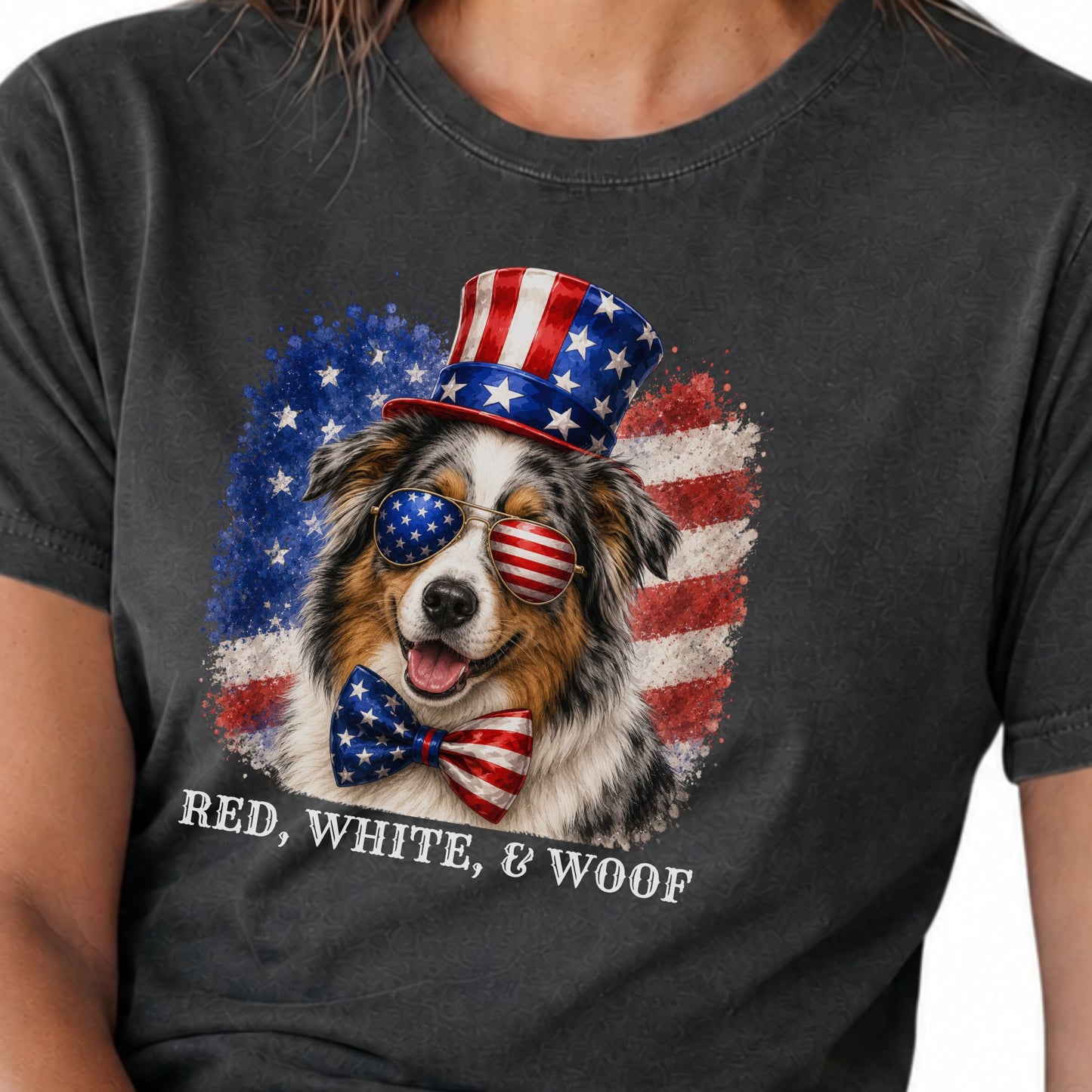 Patriotic Australian Shepherd Red White & Woof Shirt