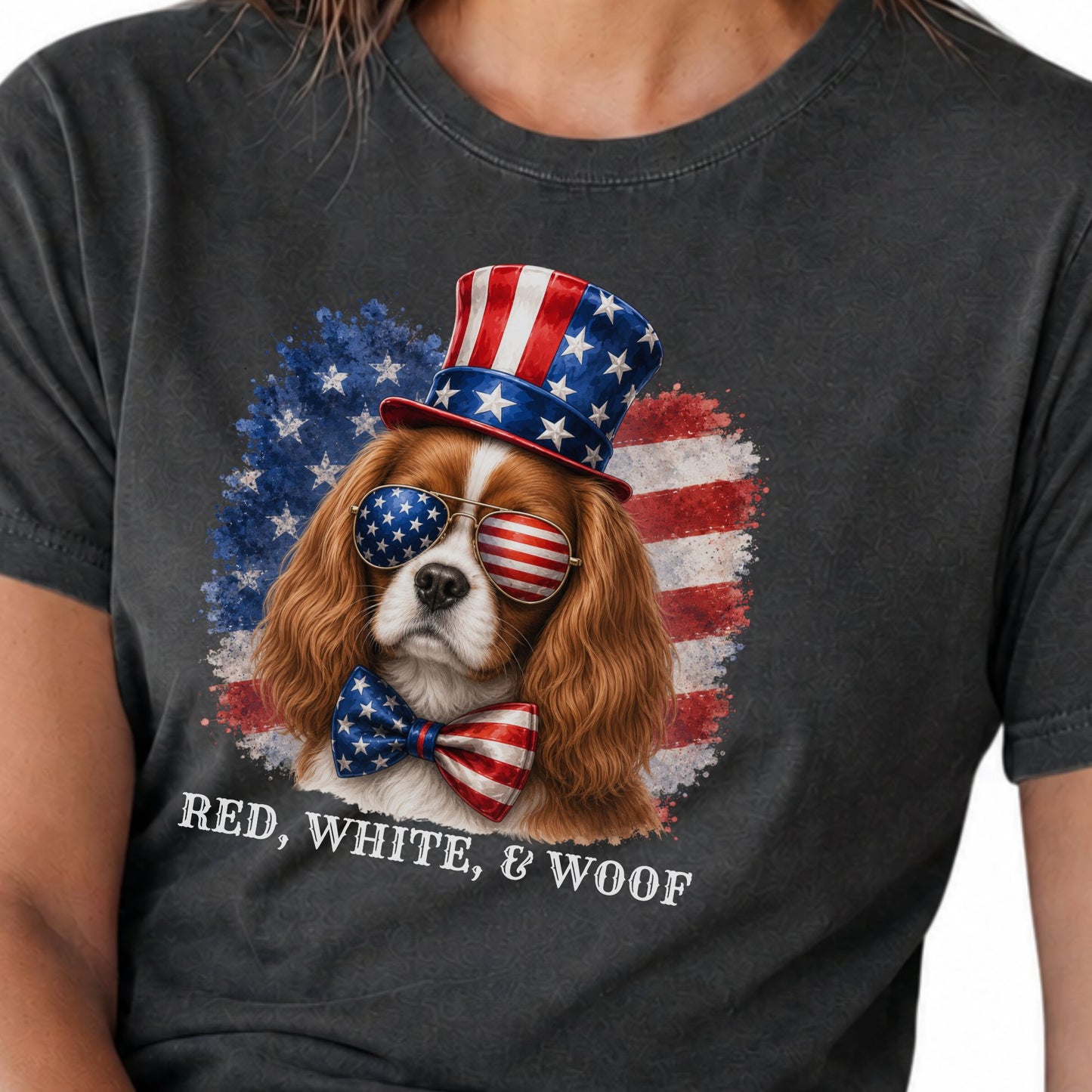 Patriotic Blenheim Cavalier Red White & Woof Shirt