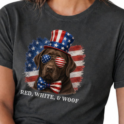 Patriotic Chocolate Lab Red White  & Woof Shirt