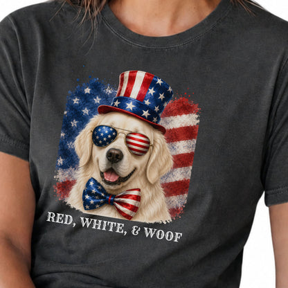 Patriotic English Cream Golden Retriever Red White  & Woof Shirt