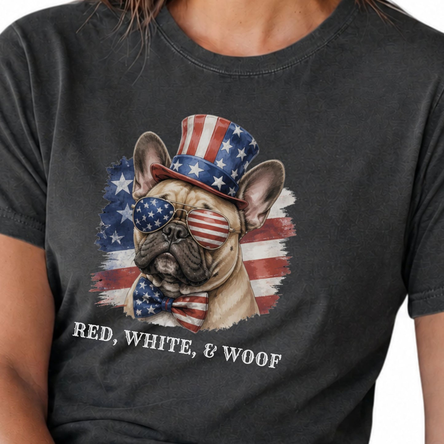 Patriotic French Bulldog Red White & Woof Shirt