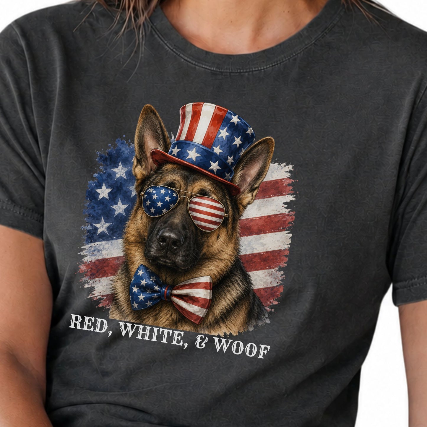 Patriotic German Shepherd Red White & Woof Shirt